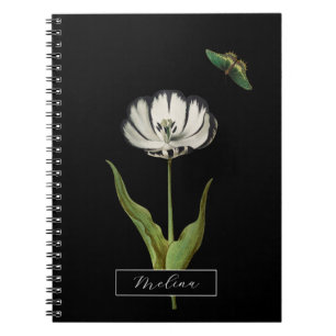 Butterfly Botanical Flower Black and White Notebook