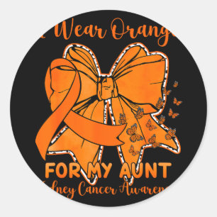 Butterfly bow wear orange for aunt kidney cancer classic round sticker
