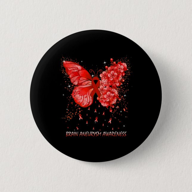 Butterfly Brain Aneurysm Awareness Ribbon  6 Cm Round Badge (Front)