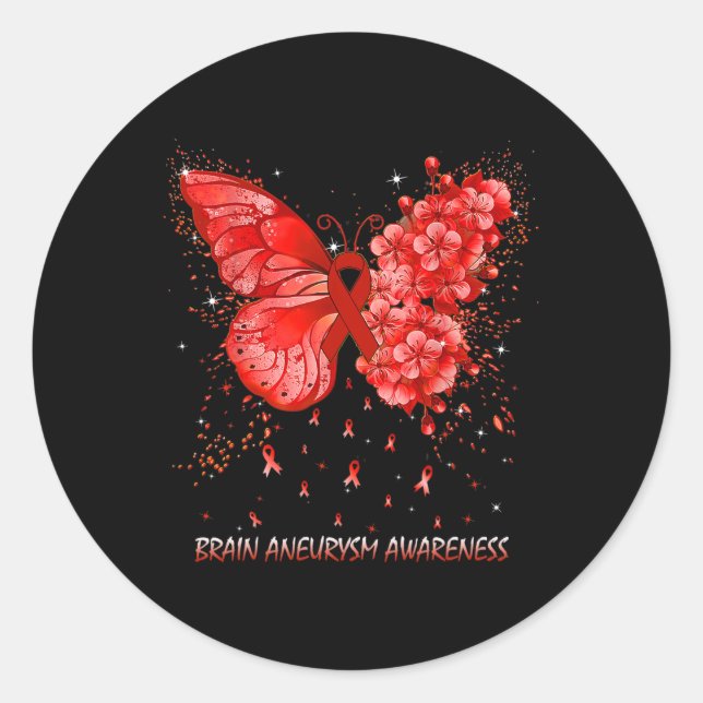 Butterfly Brain Aneurysm Awareness Ribbon  Classic Round Sticker (Front)