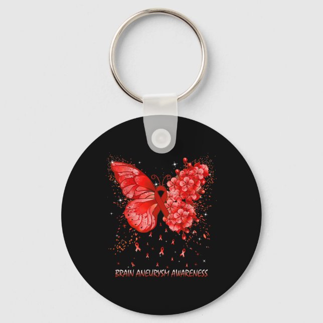 Butterfly Brain Aneurysm Awareness Ribbon  Key Ring (Front)