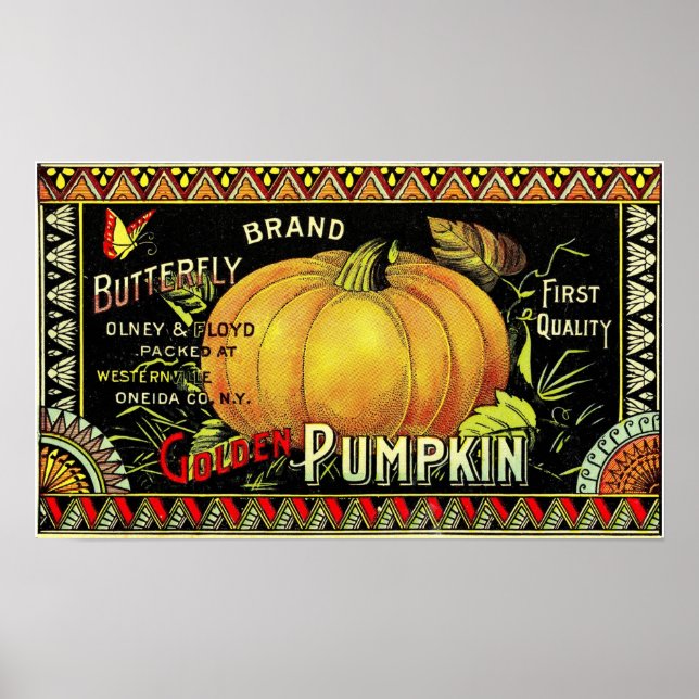 Butterfly Brand Pumpkins Crate Label Poster (Front)