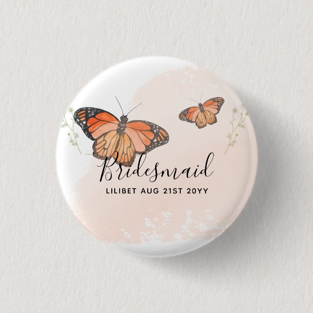 Butterfly Bridal Party Gifts Bridesmaid Personaliz 3 Cm Round Badge (Front)