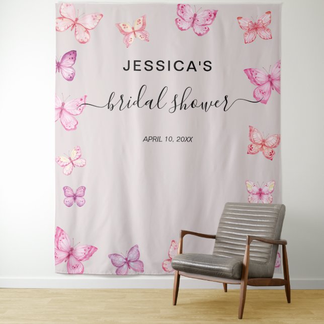 Butterfly Bridal Shower Backdrop Photo booth Tapestry (In Situ)