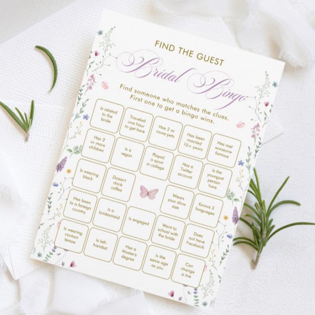 Butterfly Bridal Shower Find the Guest Bingo Game  Invitation (Creator Uploaded)