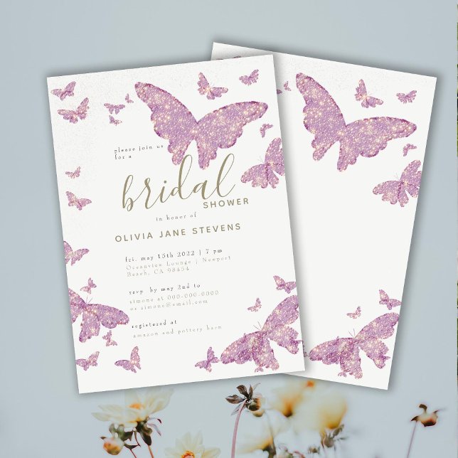 Butterfly Bridal Shower Gold Purple Elegant Boho Invitation (Creator Uploaded)