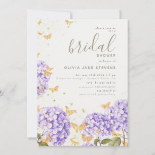 Butterfly Bridal Shower Hydrangea Gold Romantic Invitation