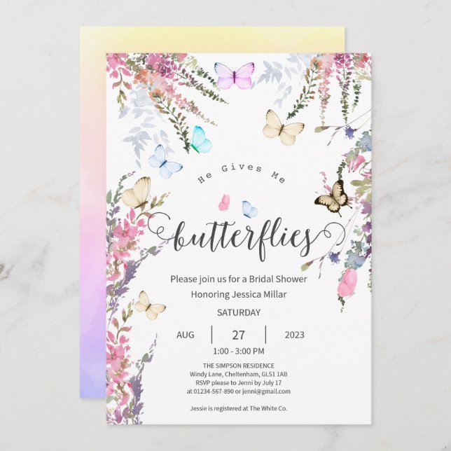 Butterfly Bridal Shower Invitation (Front/Back)