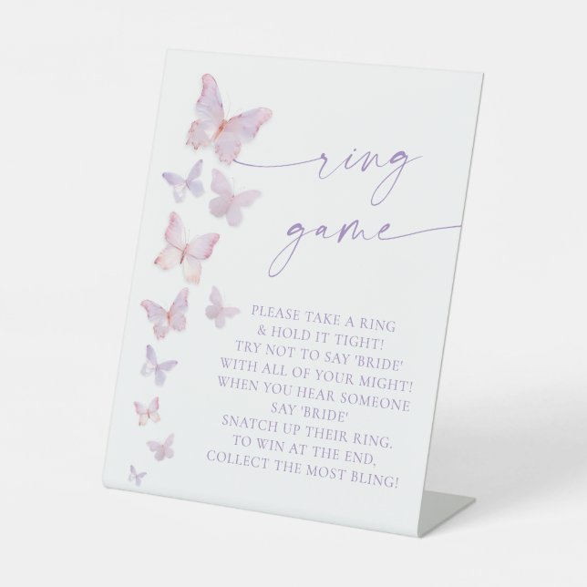 Butterfly Bridal Shower Ring game Pedestal Sign (Front)