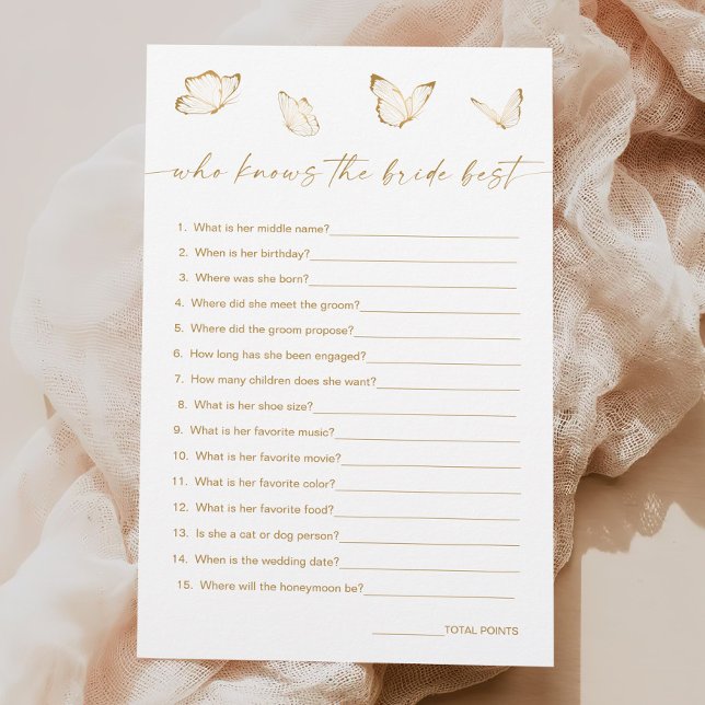 Butterfly Bridal Shower Who Knows Bride Best Game (Creator Uploaded)