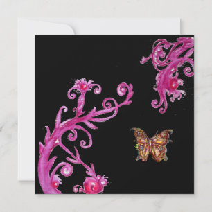 BUTTERFLY , bright pink black Invitation