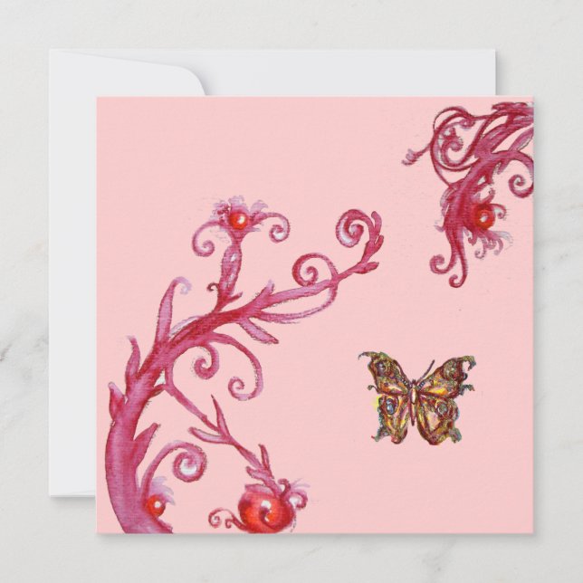 BUTTERFLY , bright pink red Invitation (Front)