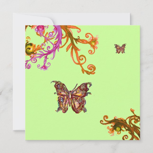 BUTTERFLY , bright pink yellow green Invitation (Front)