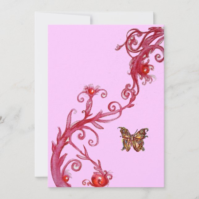 BUTTERFLY , bright red pink Invitation (Front)