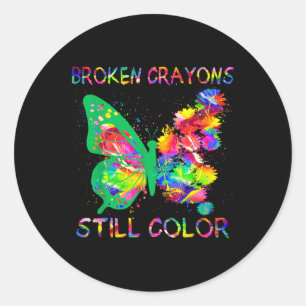 Butterfly Broken Crayons Still Colour Mental Healt Classic Round Sticker