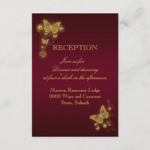 Butterfly burgundy gold wedding reception PORTRAIT Invitation