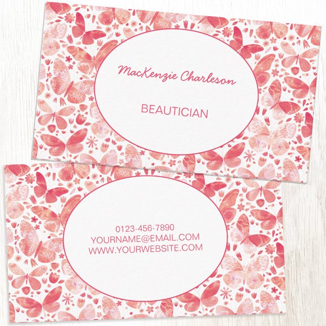 Butterfly Business Card (Blush peach pink watercolor butterfly pattern custom business card)
