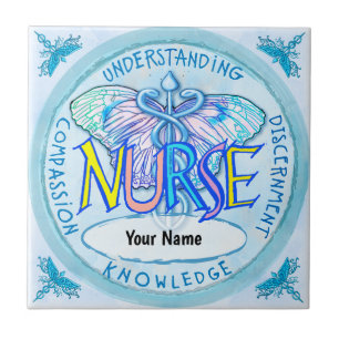 Butterfly caduceus nurse ceramic tile