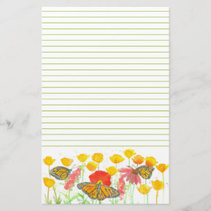 Butterfly California Poppies Wildflower Garden Stationery