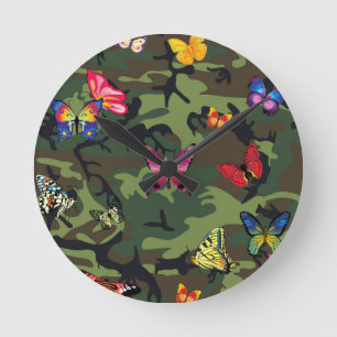 butterfly camouflage round clock