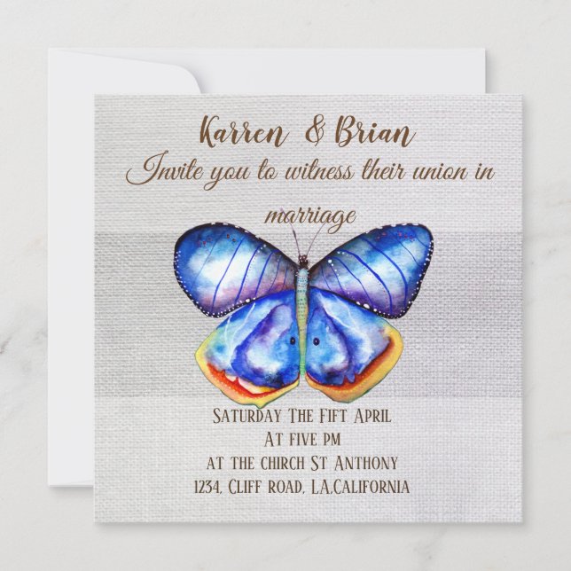 Butterfly Canvas  Wedding  Invitation (Front)