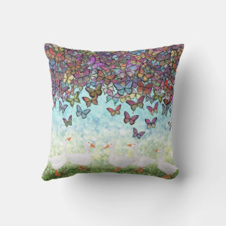 butterfly cascade and white geese cushion