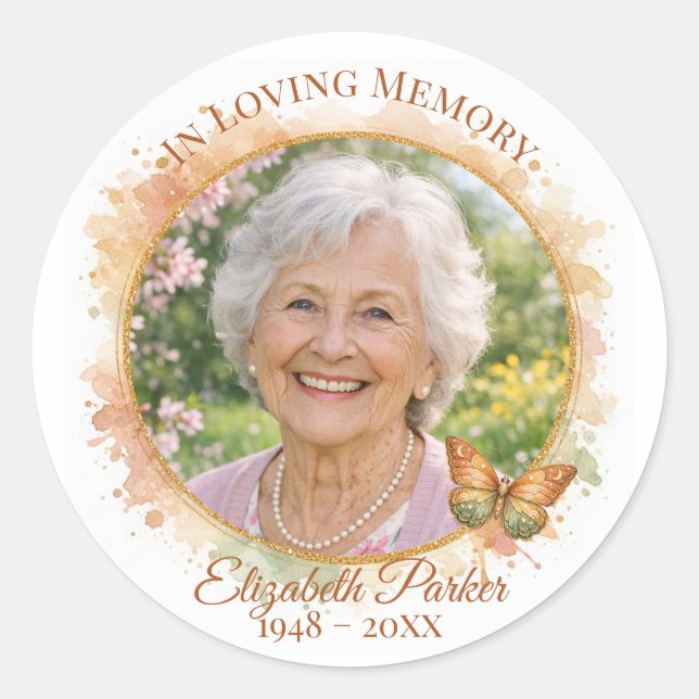 Butterfly Celebration of Life Memorial Favor  Classic Round Sticker (Front)