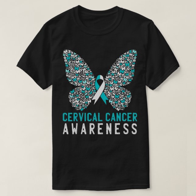 Butterfly Cervical Cancer Awareness Month White Te T-Shirt (Design Front)
