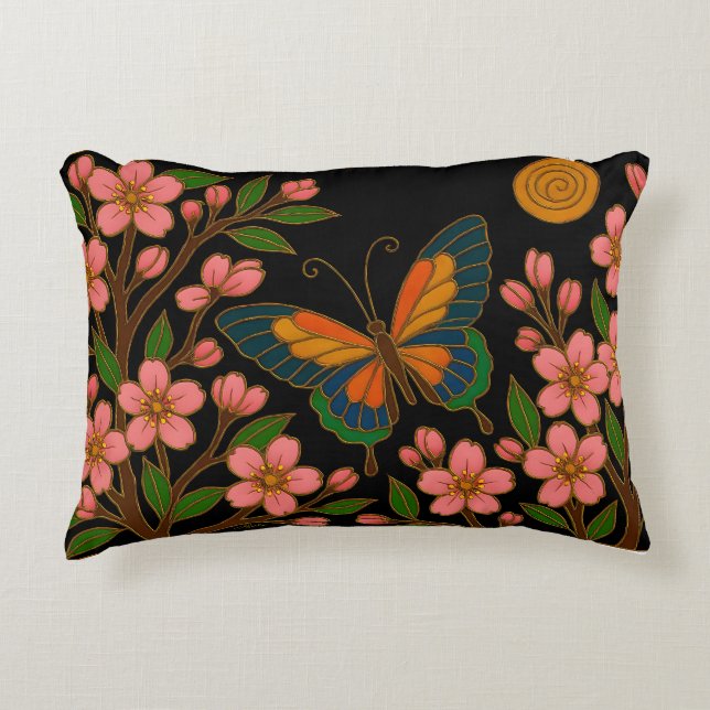 Butterfly Cherry Blossom Moon Decorative Cushion (Front)