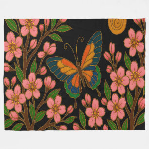 Butterfly Cherry Blossom Moon Fleece Blanket