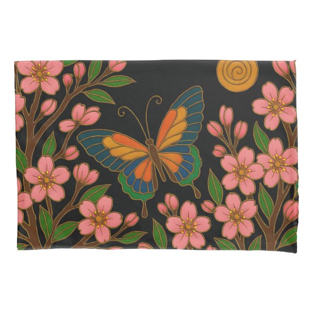 Butterfly Cherry Blossom Moon Pillowcase (Front)