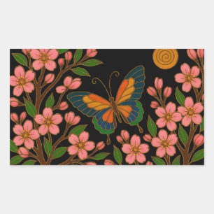 Butterfly Cherry Blossom Moon Rectangular Sticker