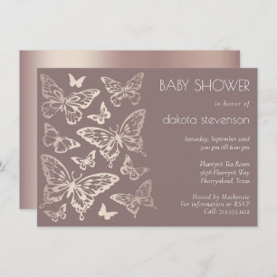 Butterfly Chic Baby Shower Copper Rose Gold Invitation