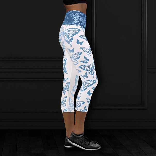 Butterfly Chic | Classic Blue and White Capri Leggings (Creator Uploaded)