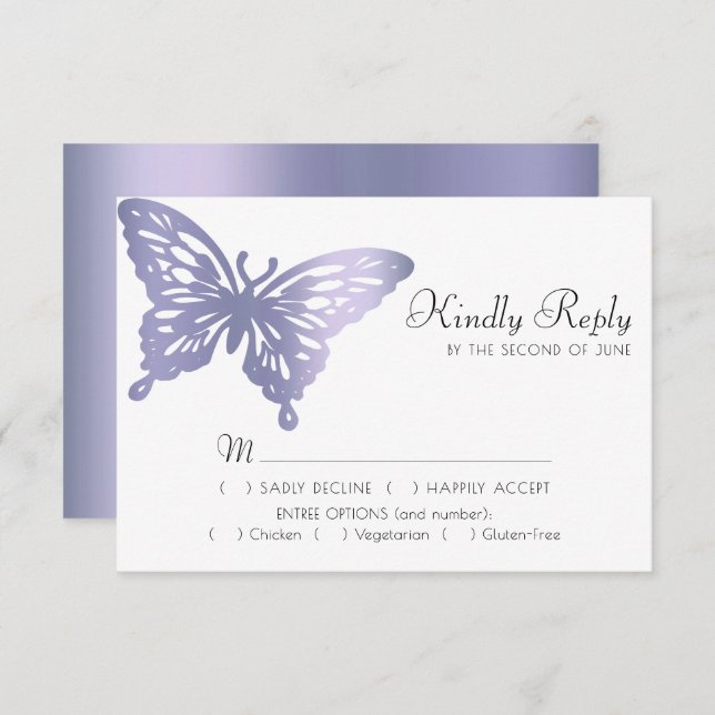 Butterfly Chic | Dusty Lavender Purple Violet Meal RSVP Card (Front/Back)