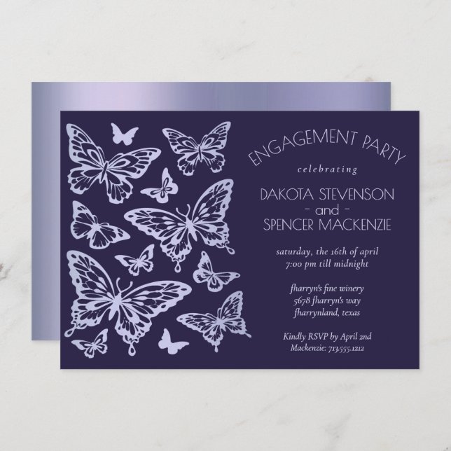 Butterfly Chic | Lavender Purple Violet Engagement Invitation (Front/Back)