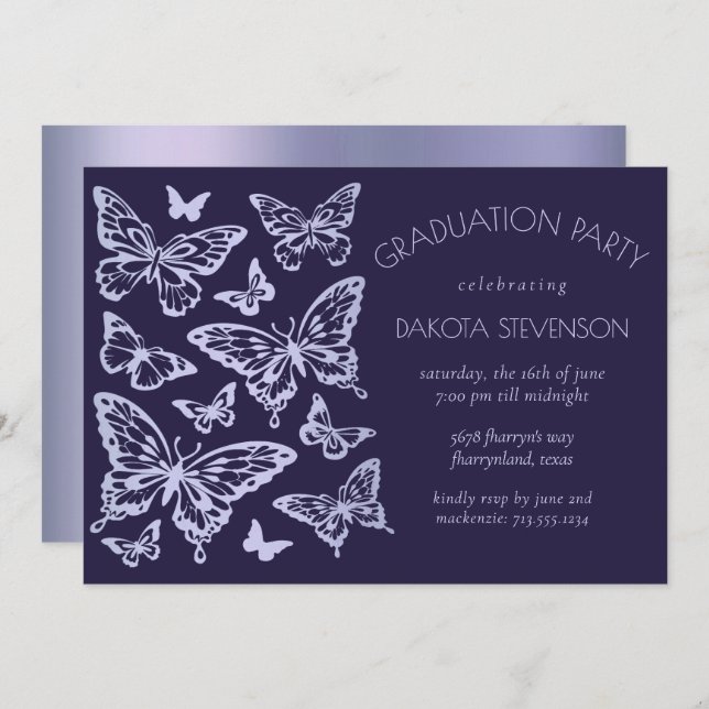 Butterfly Chic | Lavender Purple Violet Graduation Invitation (Front/Back)