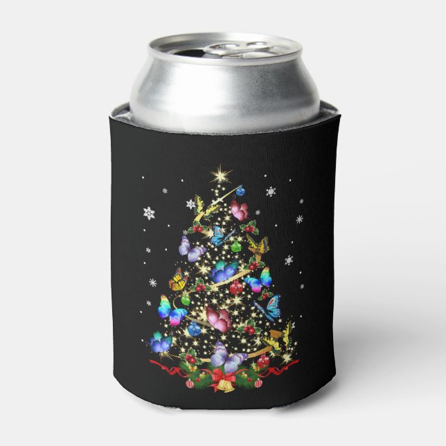 Butterfly Christmas Tree Lights Women Girls Xmas B Can Cooler (Can Front)