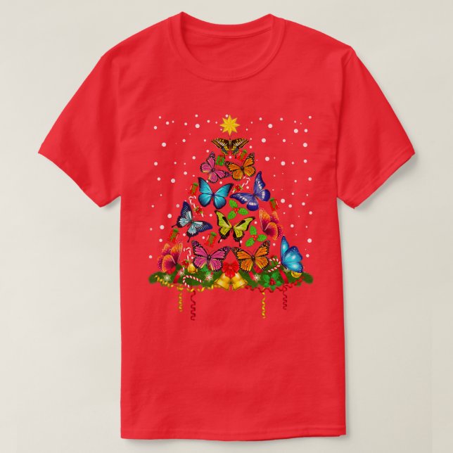 Butterfly Christmas Tree Lights Women Girls Xmas B T-Shirt (Design Front)