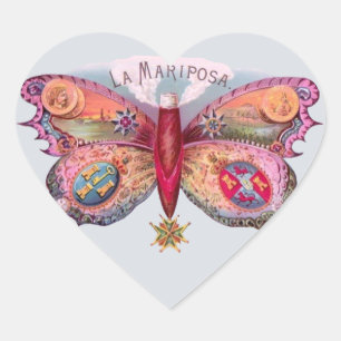 Butterfly Cigar Antique Painting Advertising Heart Sticker