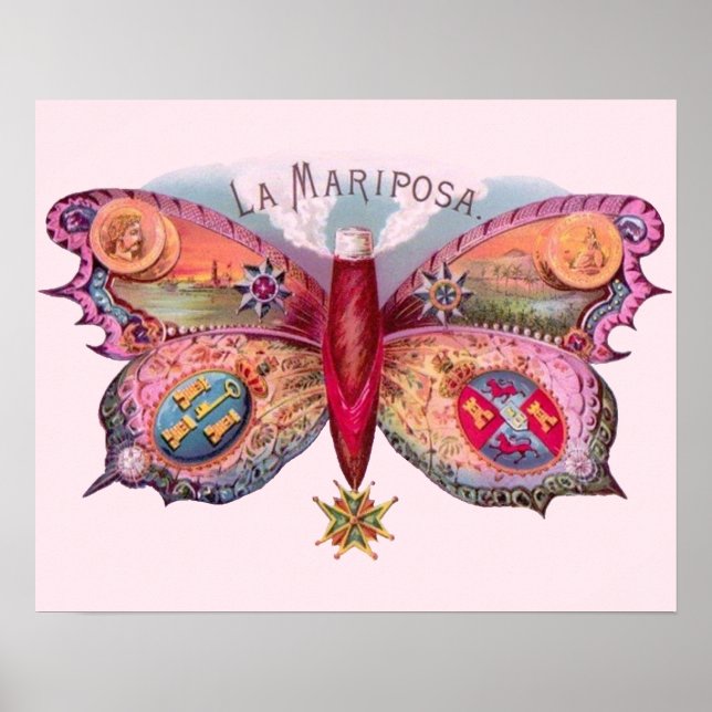 Butterfly Cigar Antique Painting Advertising Poster (Front)