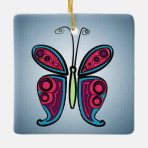 Butterfly Classic Round Sticker Ceramic Ornament