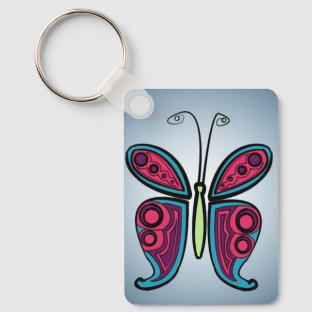 Butterfly Classic Round Sticker Ceramic Ornament Key Ring (Front)
