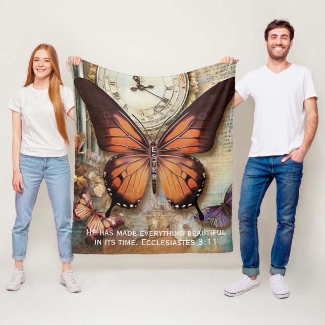 Butterfly Clock Fleece Blanket Ecclesiastes 3:11  (In Situ)