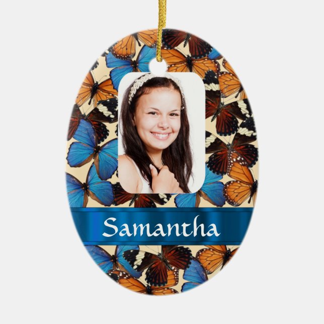 Butterfly collage photo template ceramic tree decoration (Front)