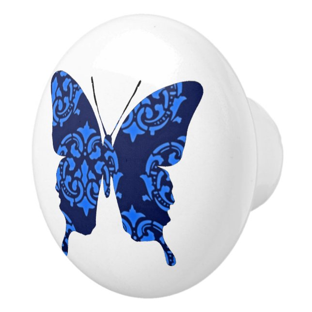 Butterfly Collage Victorian Blues Ceramic Knob (Right)