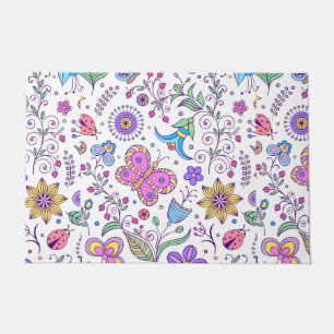 Butterfly Colourful And Flower Cute Doormat
