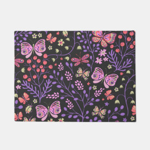 Butterfly Colourful And Flowers Rose cute Doormat