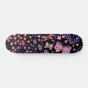 Butterfly Colourful And Flowers Rose cute Skateboard