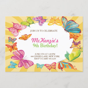 Butterfly Colourful Birthday Party Invitations